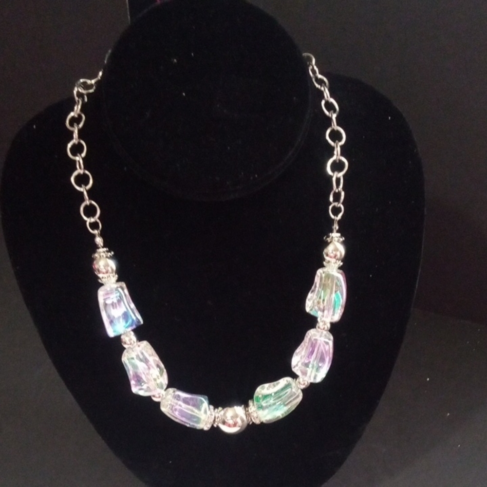 Paparazzi Silver Necklace with Iridescent Beads
